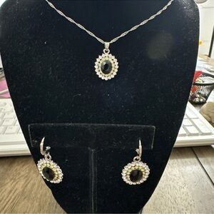 Sterling silver twisted chain w/ rhinestones and glowing pendant and earrings